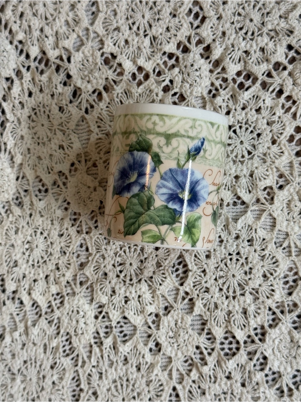 Blue Morning Glory Floral Ceramic Vase - Unbranded